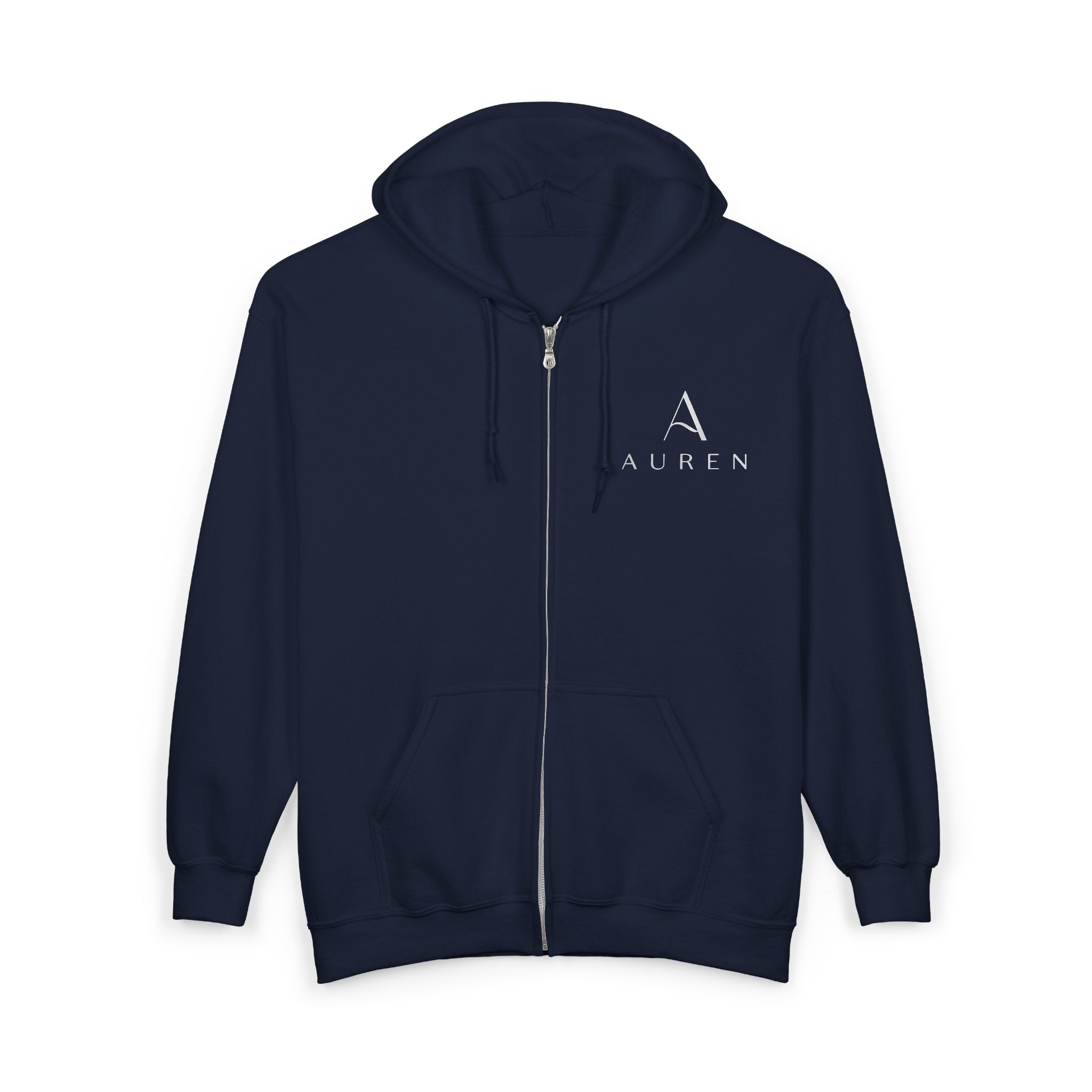 Auren Logo Zip Hoodie — Minimal Black Full-Zip Hooded Sweatshirt