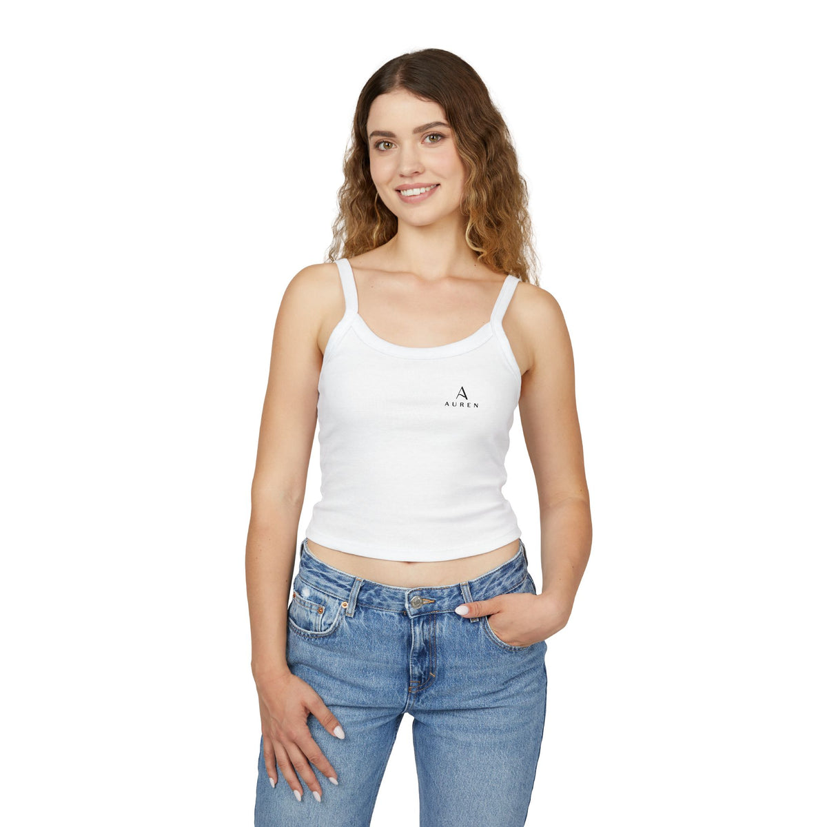 Auren Minimal Logo Tank Top — Women's Spaghetti Strap Crop