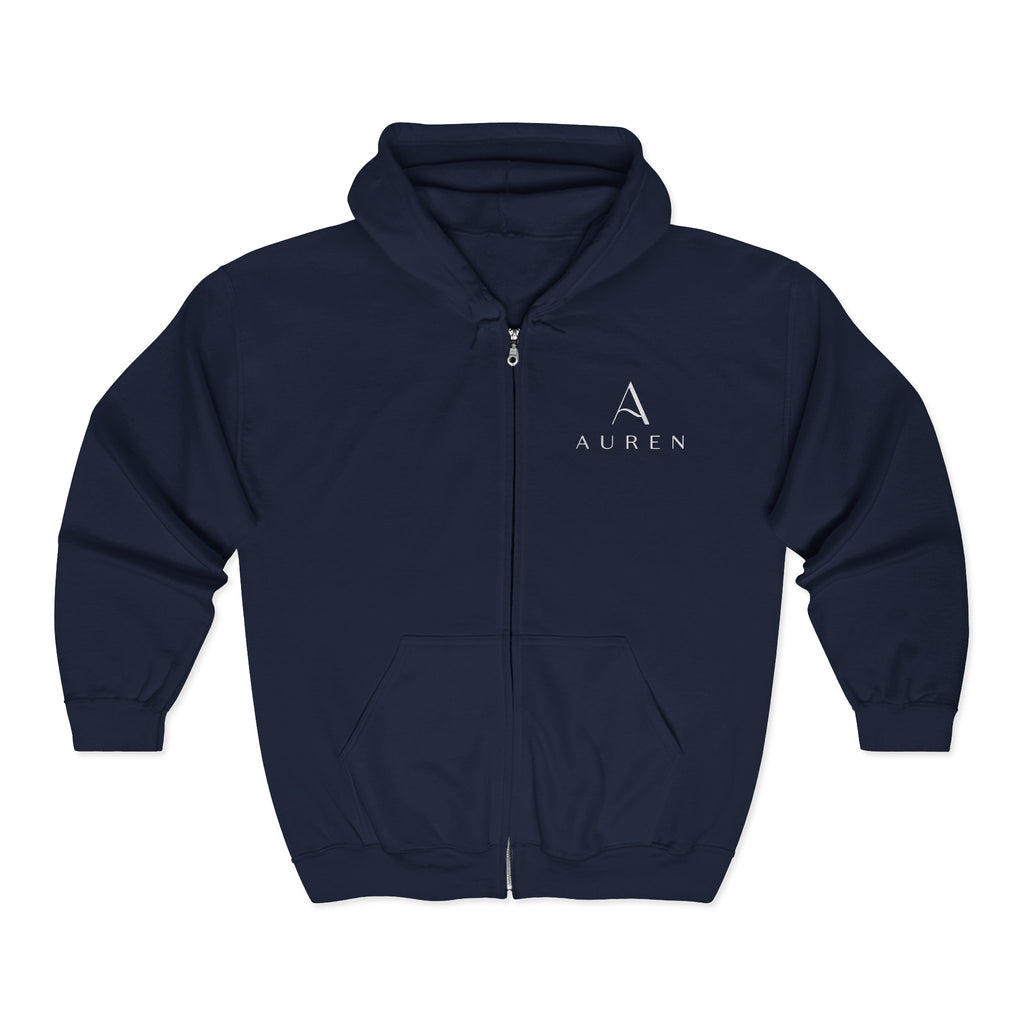 Auren Logo Zip Hoodie — Minimal Black Full-Zip Hooded Sweatshirt