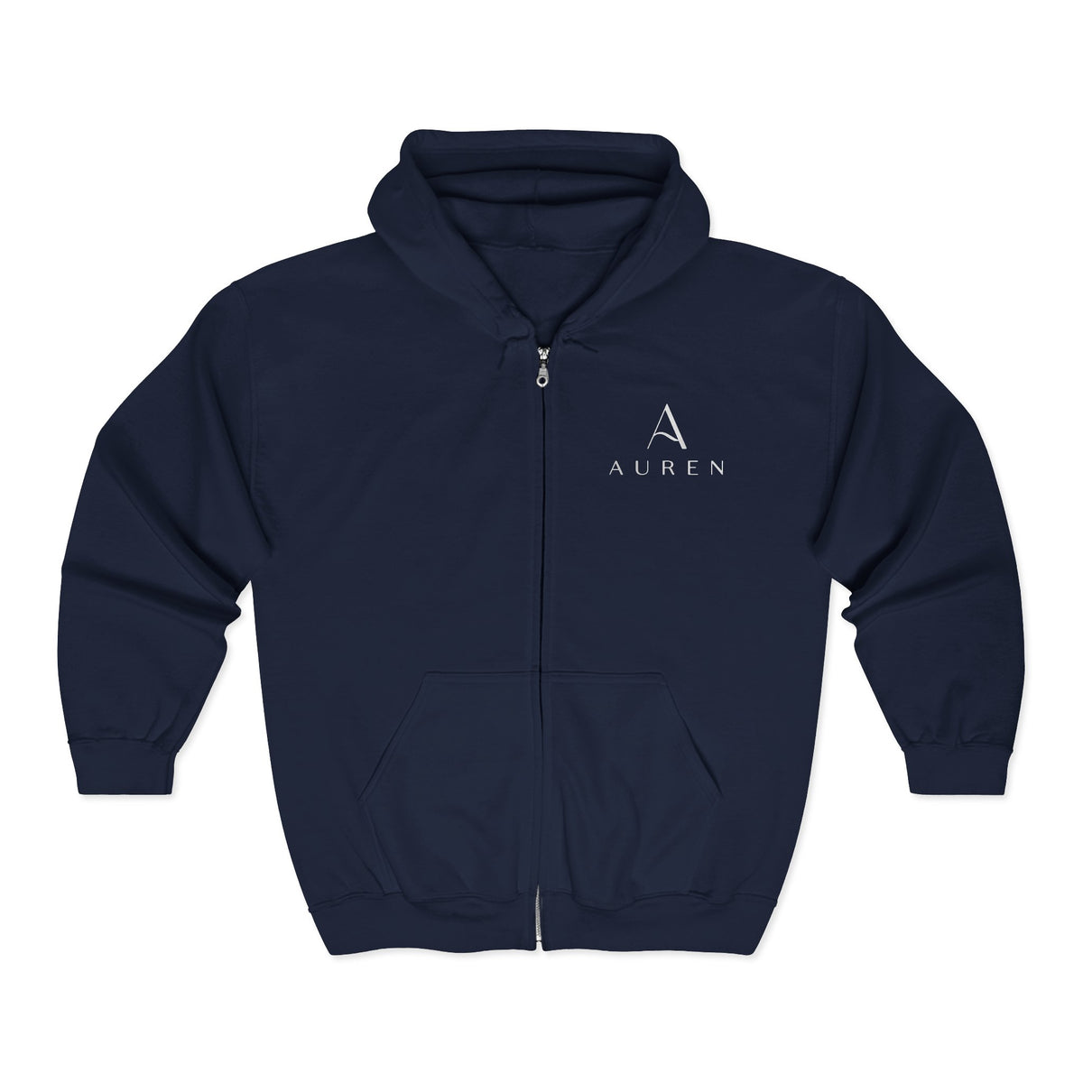 Auren Logo Zip Hoodie — Minimal Black Full-Zip Hooded Sweatshirt