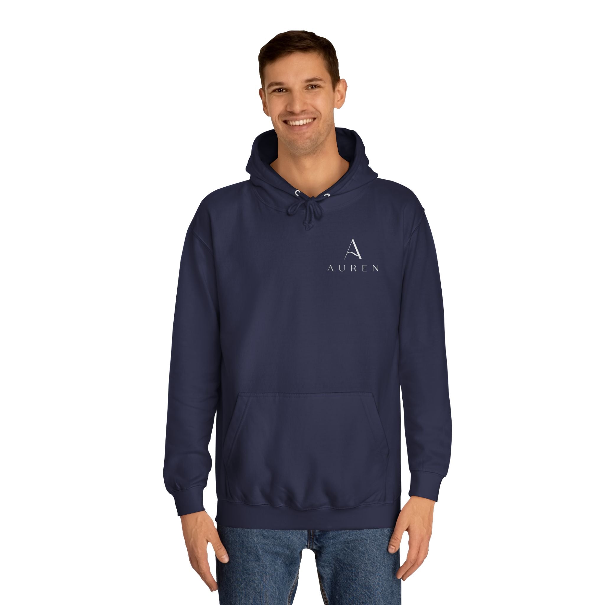 Minimalist Arrow College Hoodie — Subtle Campus Logo Pullover