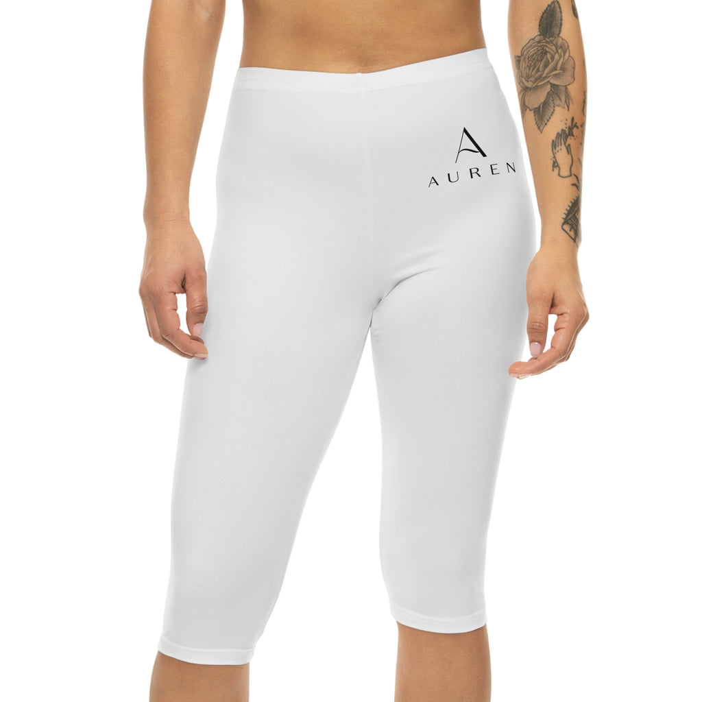 Auren Logo Women’s Capri Leggings — Lightweight White Athletic Crop Pants