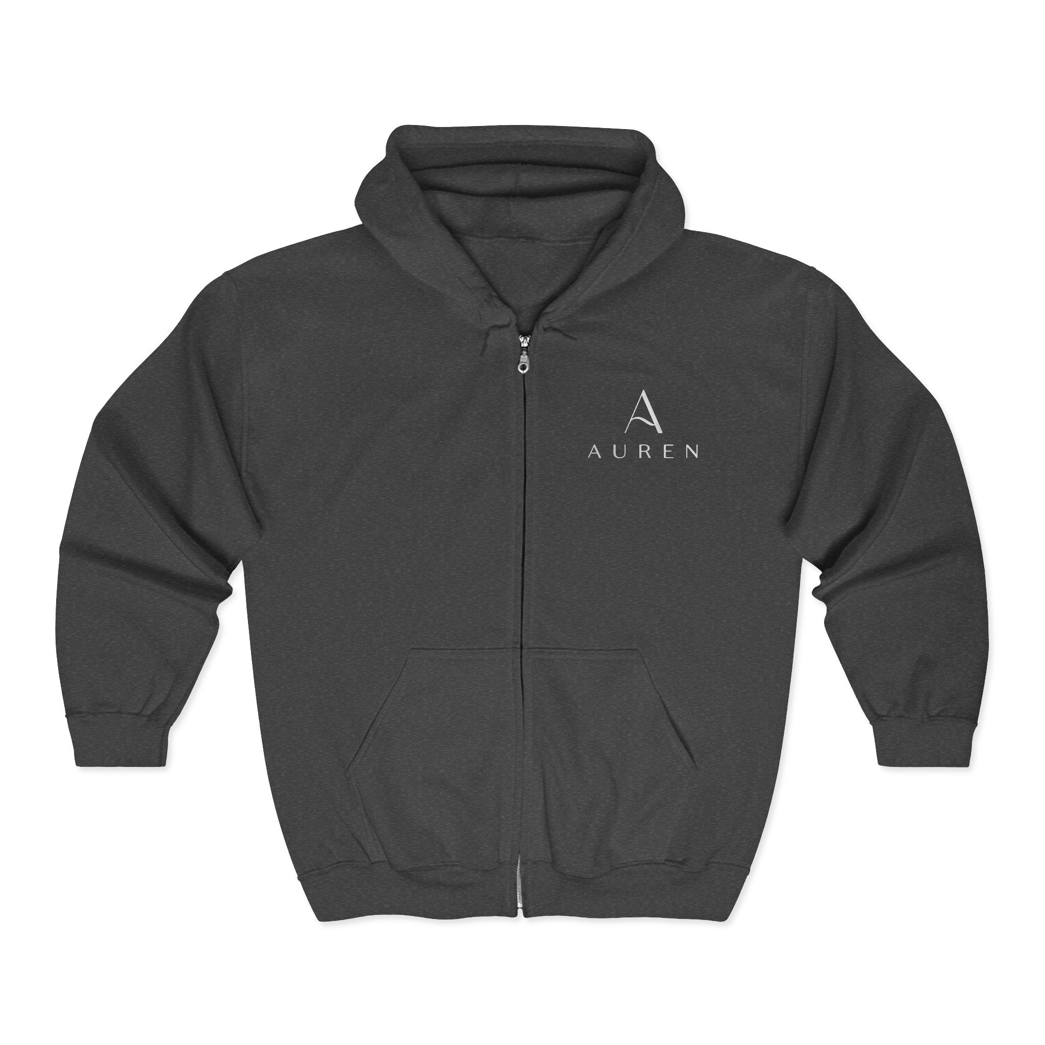 Auren Logo Zip Hoodie — Minimal Black Full-Zip Hooded Sweatshirt