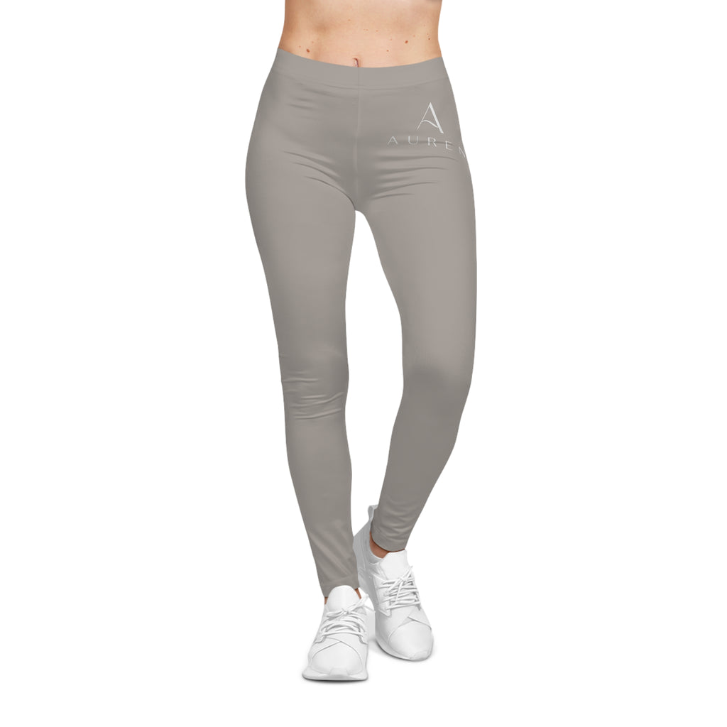 Auren Logo Women's Casual Leggings — Neutral Taupe All-Over Print