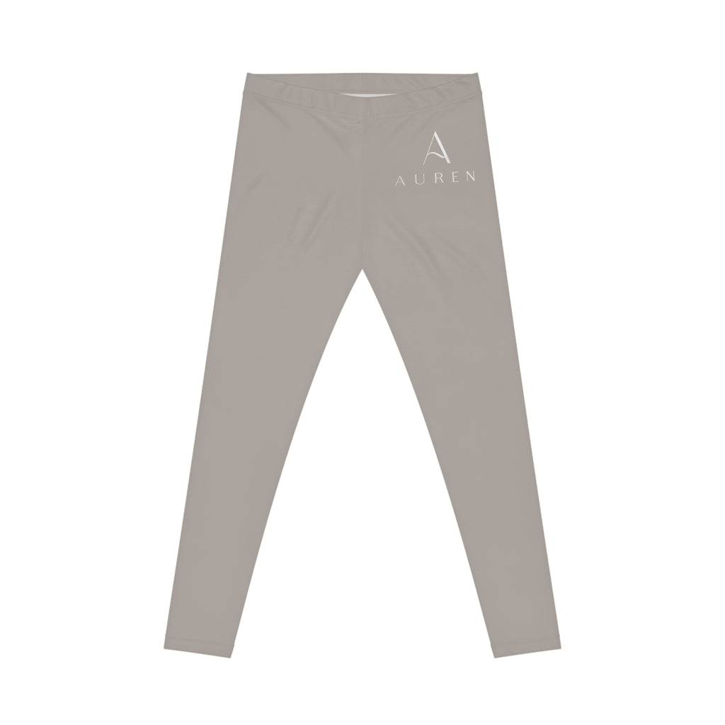 Auren Logo Women's Casual Leggings — Neutral Taupe All-Over Print